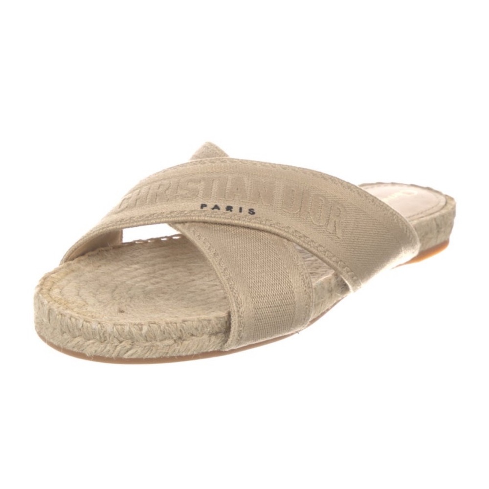 Christian Dior Tan Jute Espadrille Slides